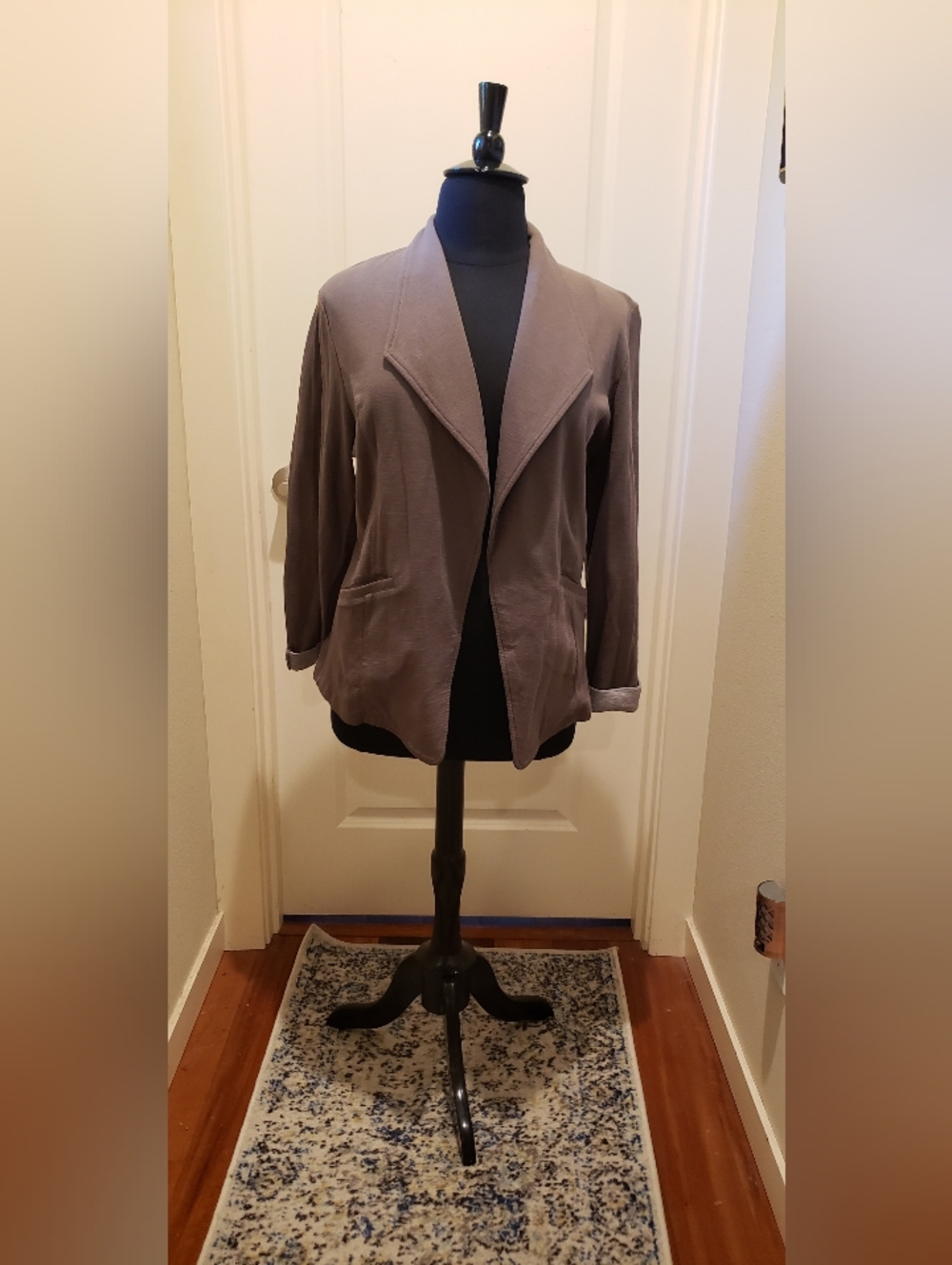 Matty M Women's Taupe Open-Front Draped Soft Knit Cotton Blazer